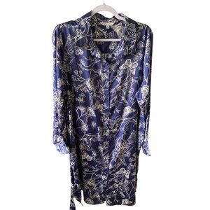 NWT Ophelia Roe Button Front Belted Blue White Print Shirt Dress With Pockets 2X